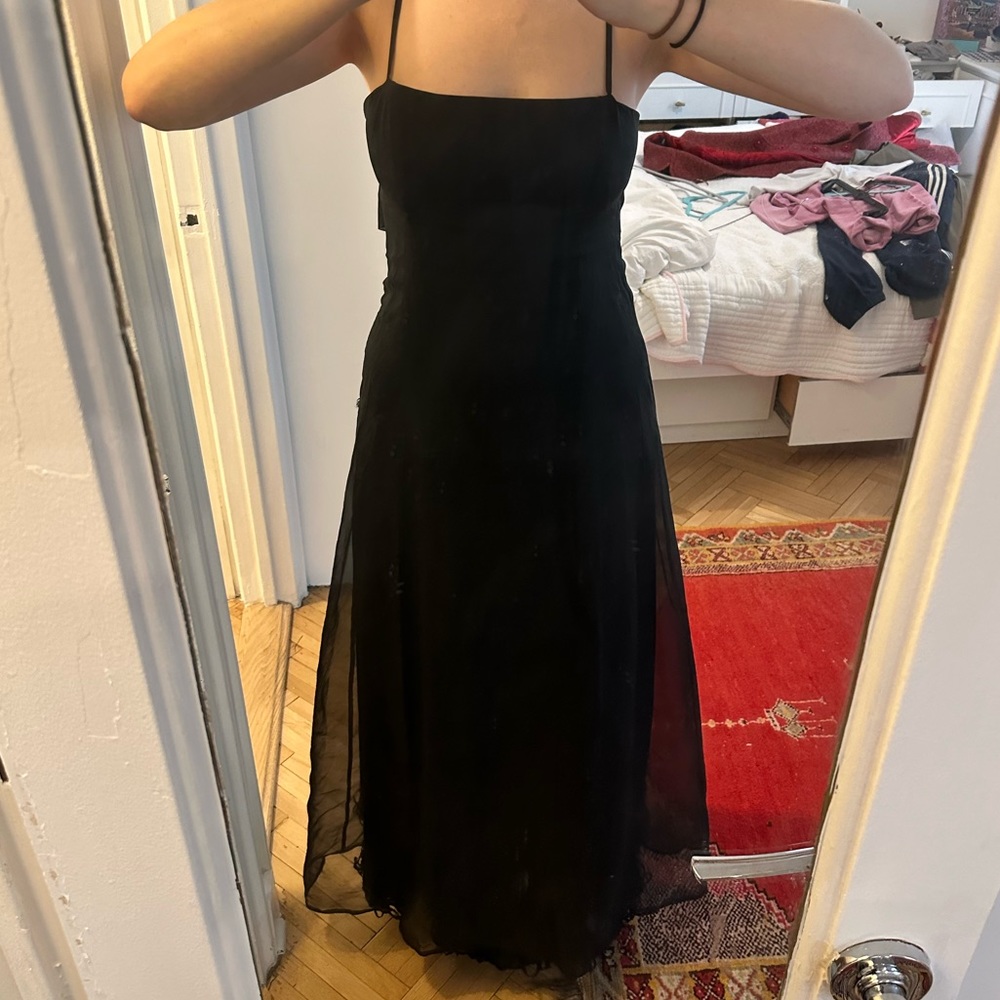 Black ballgown from Hoss Intropia. Two layers, sheer top later, beautiful detail